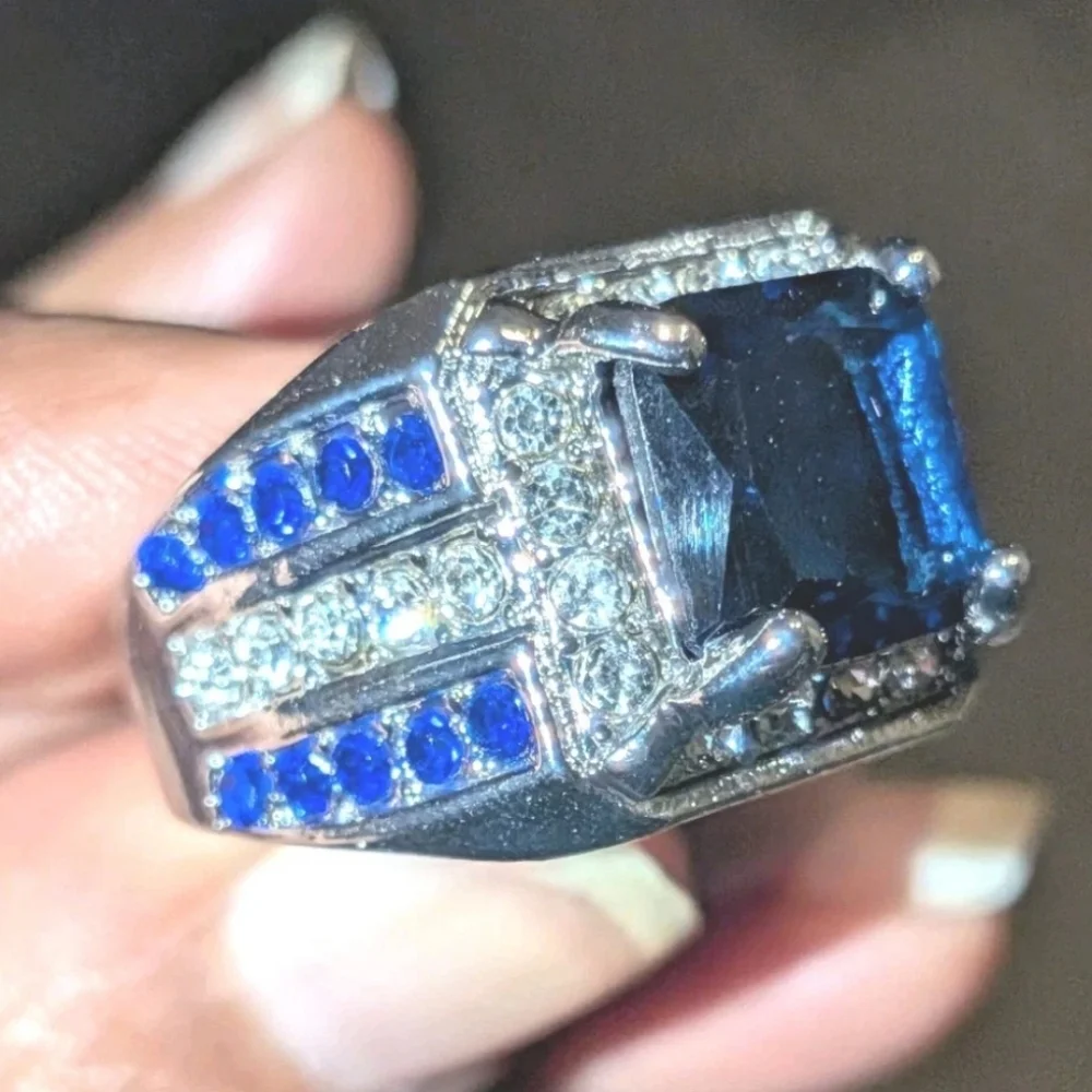 Sapphire Diamond Men's Ring Sz 9
